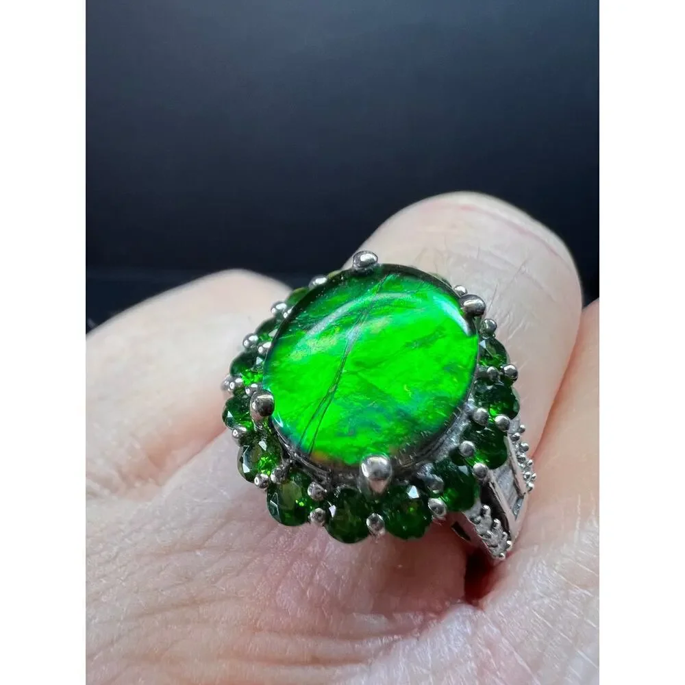 NEW with tag ammolite and diamond sterling silver ring size 7
